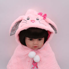 19" Soft Vinyl Reborn Baby Doll Glued Hairwig Pink Rabbit Outfit
