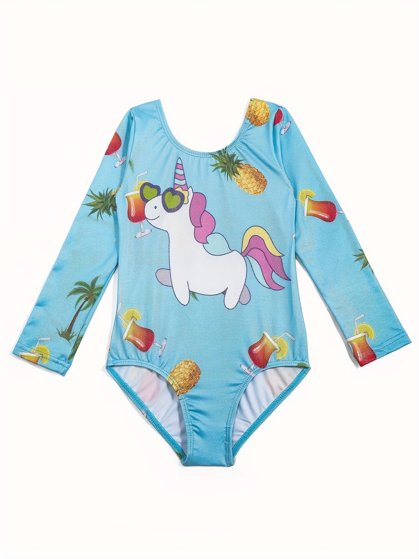 Girls Pony Graphic Print Long Sleeve Gymnastics Leotard