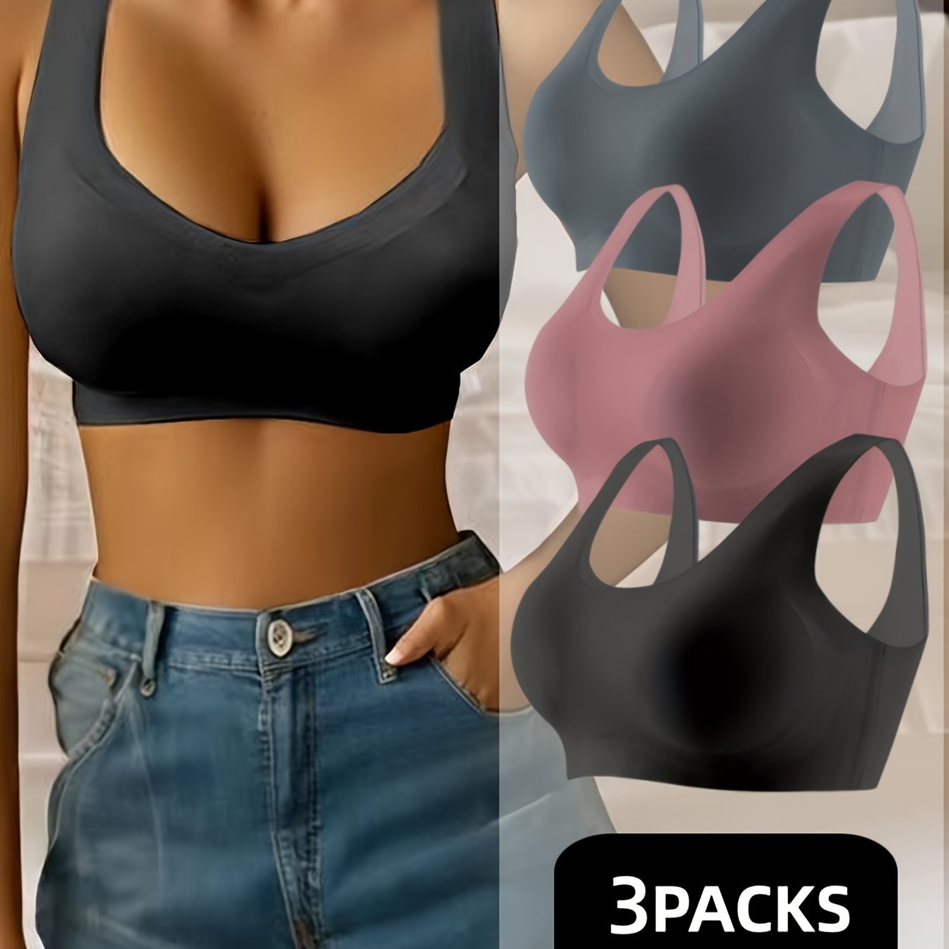 3pcs Seamless Wireless Sports Bras Breathable Workout Tank Bra Women's Lingerie