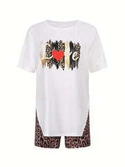 Leopard Print Tee & Shorts Set