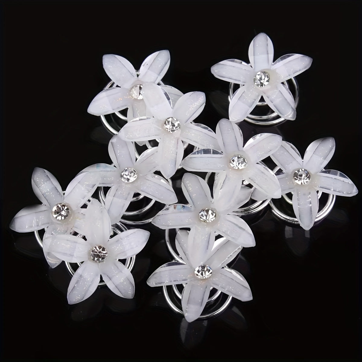 10pcs Rhinestone Plum Blossom Hair Spiral Clip Butterfly Headwear