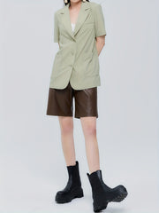 Short Sleeve Blazer Casual Button Front Solid Outerwear