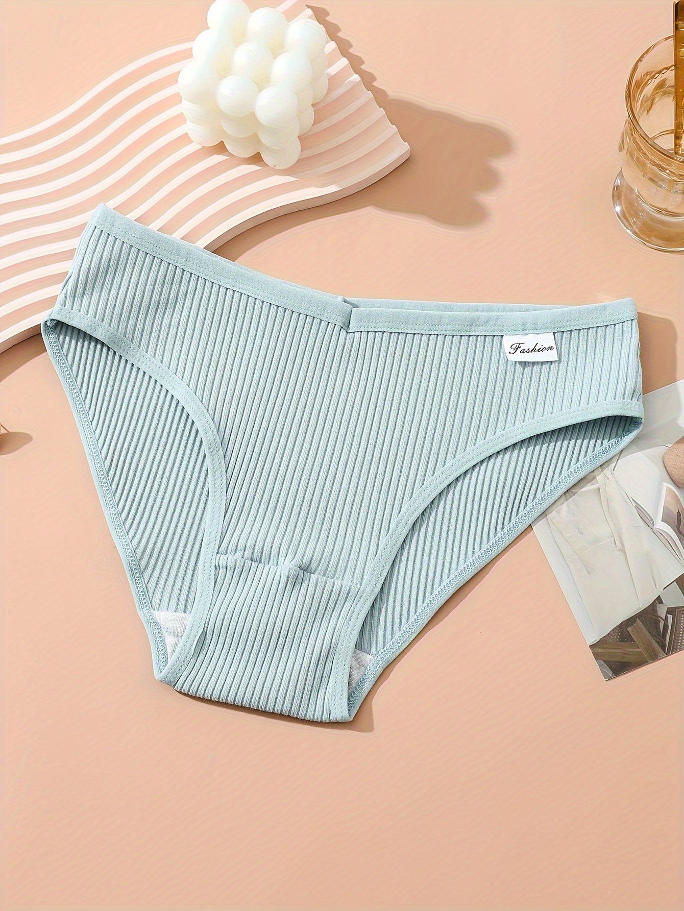 5pcs Solid Ribbed Briefs Comfy Panties Women's Lingerie