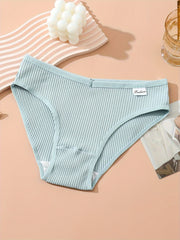 5pcs Solid Ribbed Briefs Comfy Panties Women's Lingerie