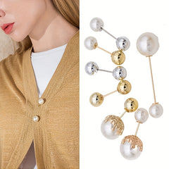 Faux Pearl Brooches Casual Sweater Cardigan Clips Waist Safety Pins