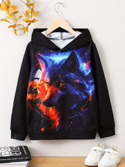 Wolf 3D Print Boys Pullover Hoodie For Spring Fall