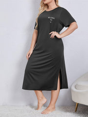 Loungewear Dress Women's Plus Slogan Print Short Sleeve Round Neck