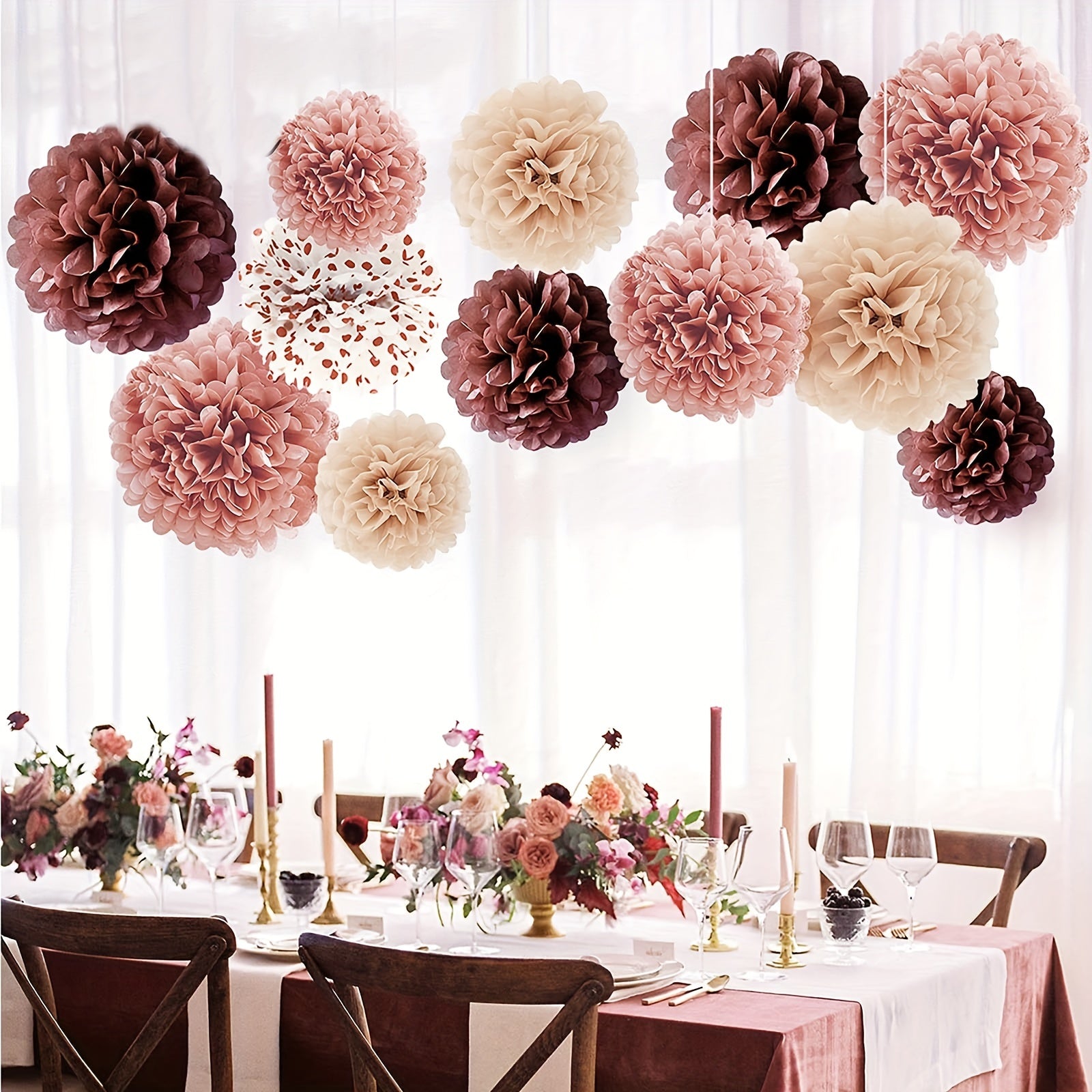 12pcs Rose Pink Tissue Paper Pom Poms Engagement Fall Baby Shower Birthday