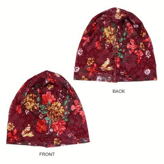 Flower Print Lace Beanie Cap Head Wrap Elastic Turban Bonnet Chemo Hats