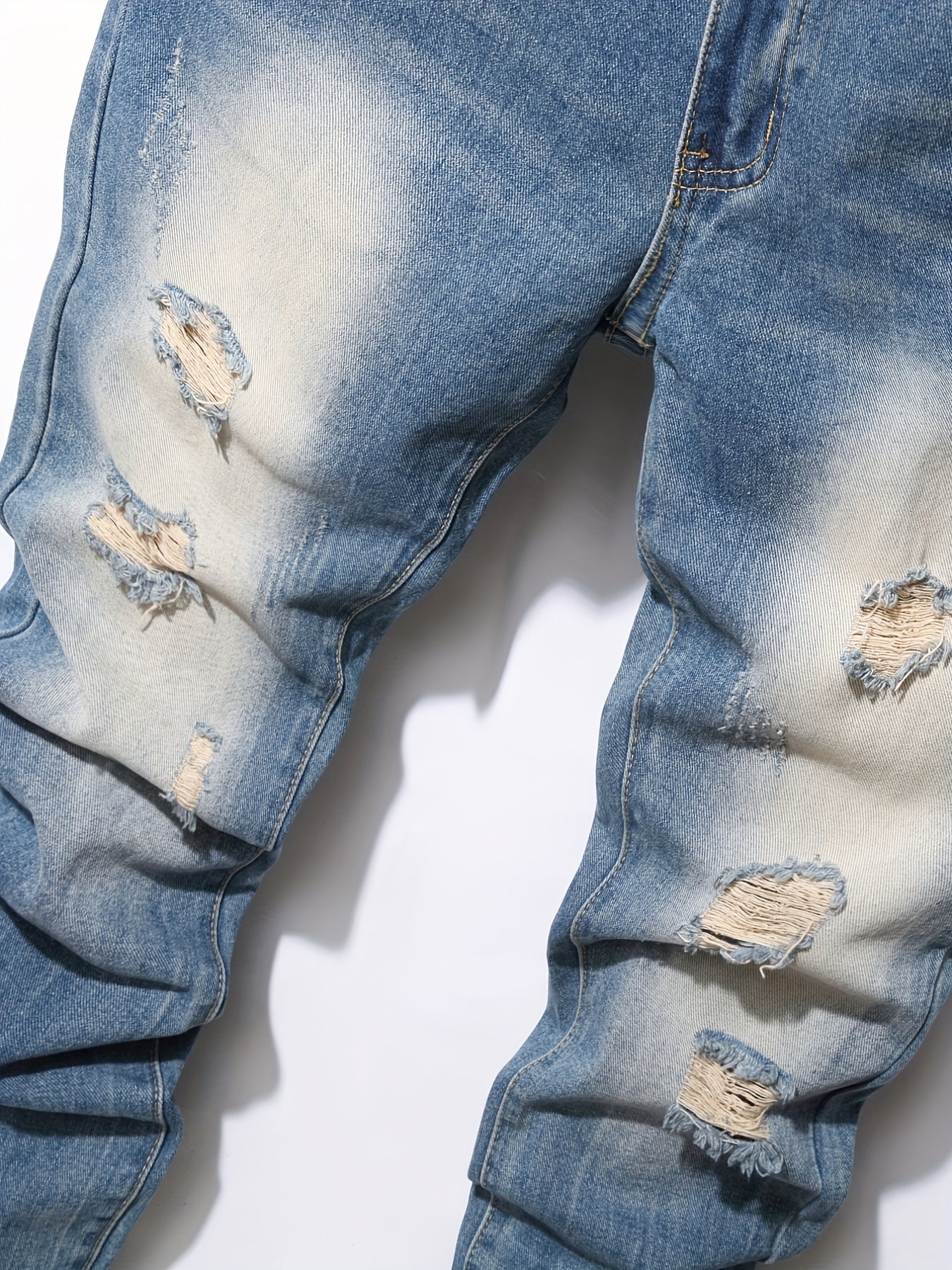 Slim Fit Ripped Jeans Men's Casual Distressed Denim Pants