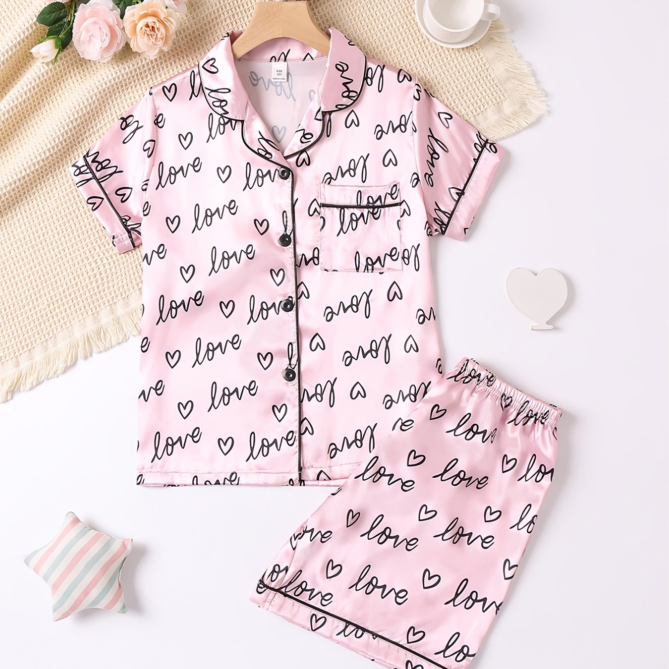 2pcs Girls Casual Summer T shirt And Shorts Pajama Set