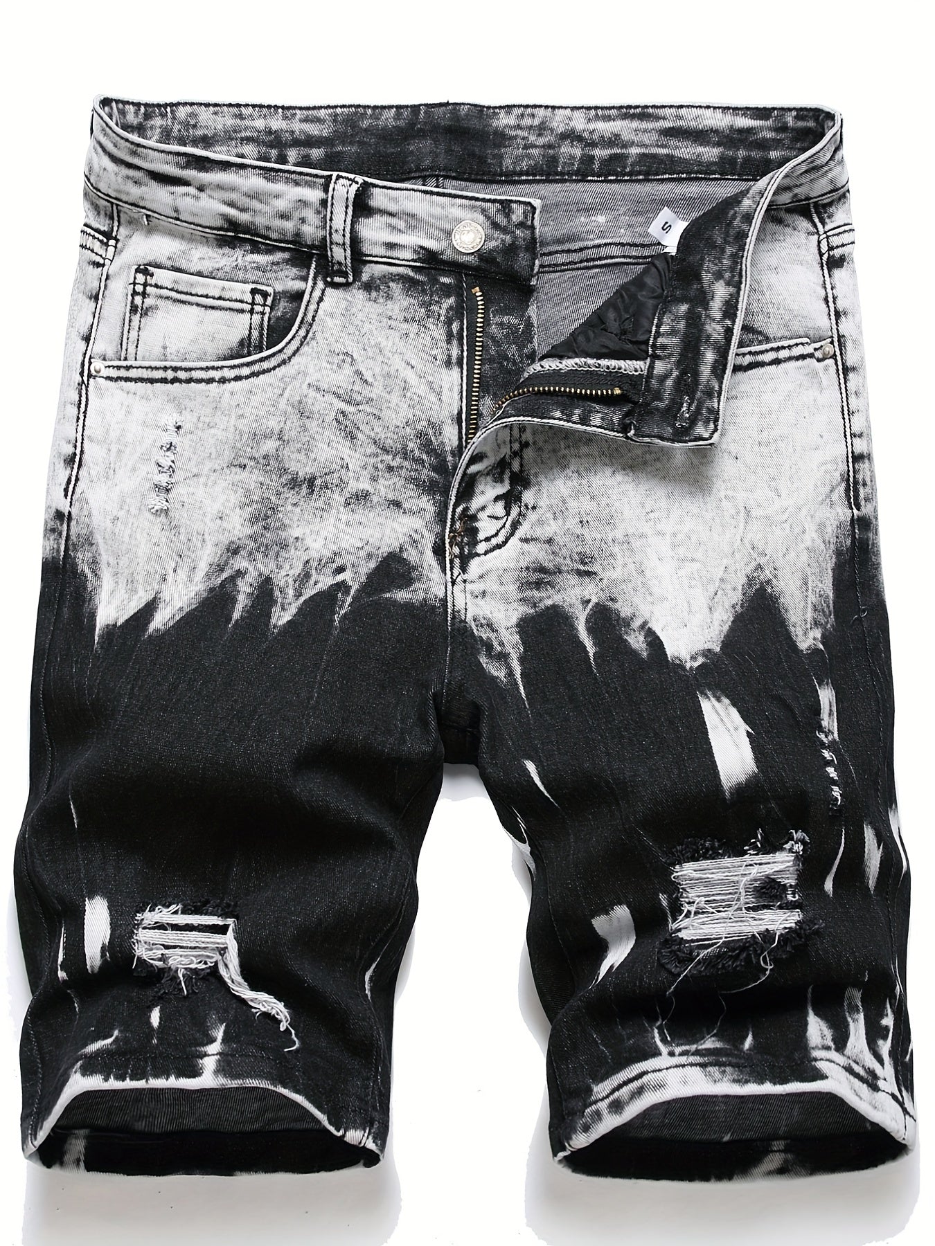 Men's Casual Street Style Ripped Denim Shorts Medium Stretch Distressed