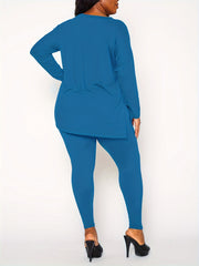 2-Piece Set Solid V Neck Top & Pants Outfits