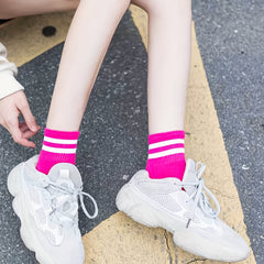 5 Pairs Striped Trim Socks, All Match Sports Socks for Women