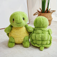 Soft Plush Turtle Stuffed Animal Toy Realistic Green Fuzzy Turtle with Yellow Be