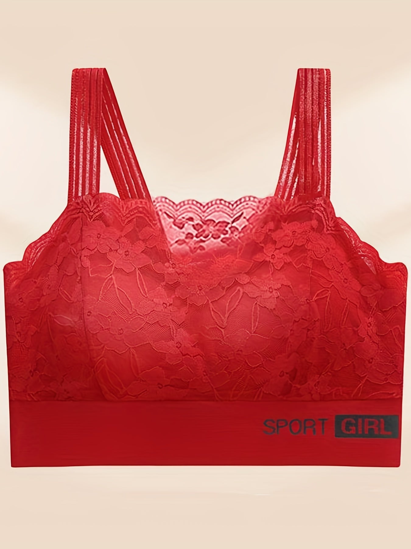 Scallop Trim Wireless Bra, Breathable Lace Lingerie