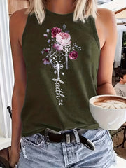 Floral & Letter Print Tank Top Sleeveless Summer Casual Women's Clothing