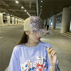 Plaid Sequin Sparkling Baseball Cap Adjustable Mesh Breathable Trucker Hat
