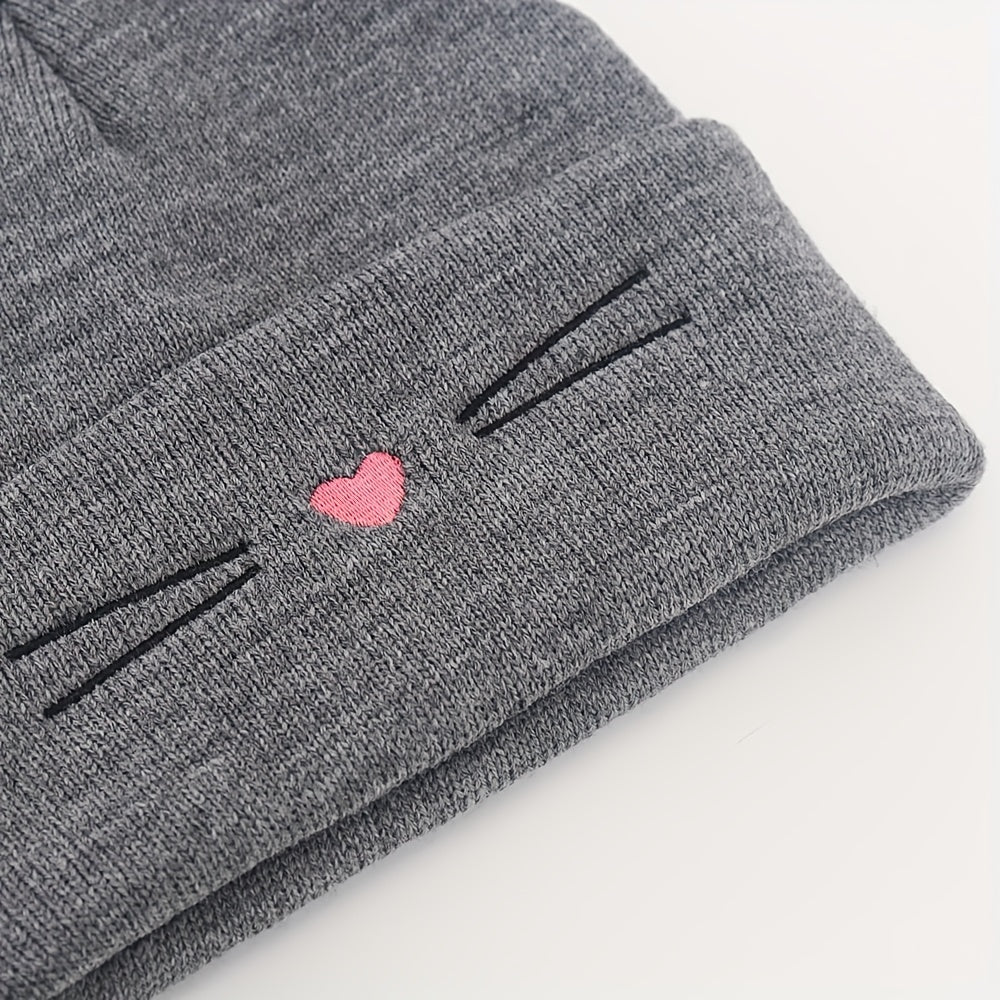 Warm Knitted Cat Beanie Hat for 1-4 Year Old Girls