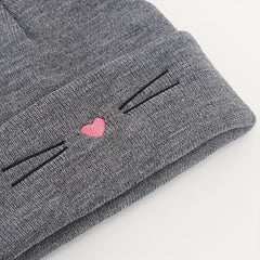 Warm Knitted Cat Beanie Hat for 1-4 Year Old Girls