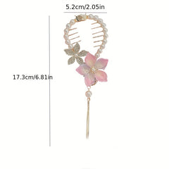 Girl's Flower Tassel Pearl Ponytail Buckle Hair Clip