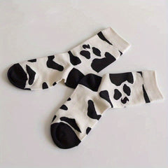 Cow Spot Print Mid Tube Socks Women's Stockings