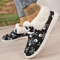 Skull Ghost Pattern Fleece Shoes Non Slip Warm Outdoor Shoes