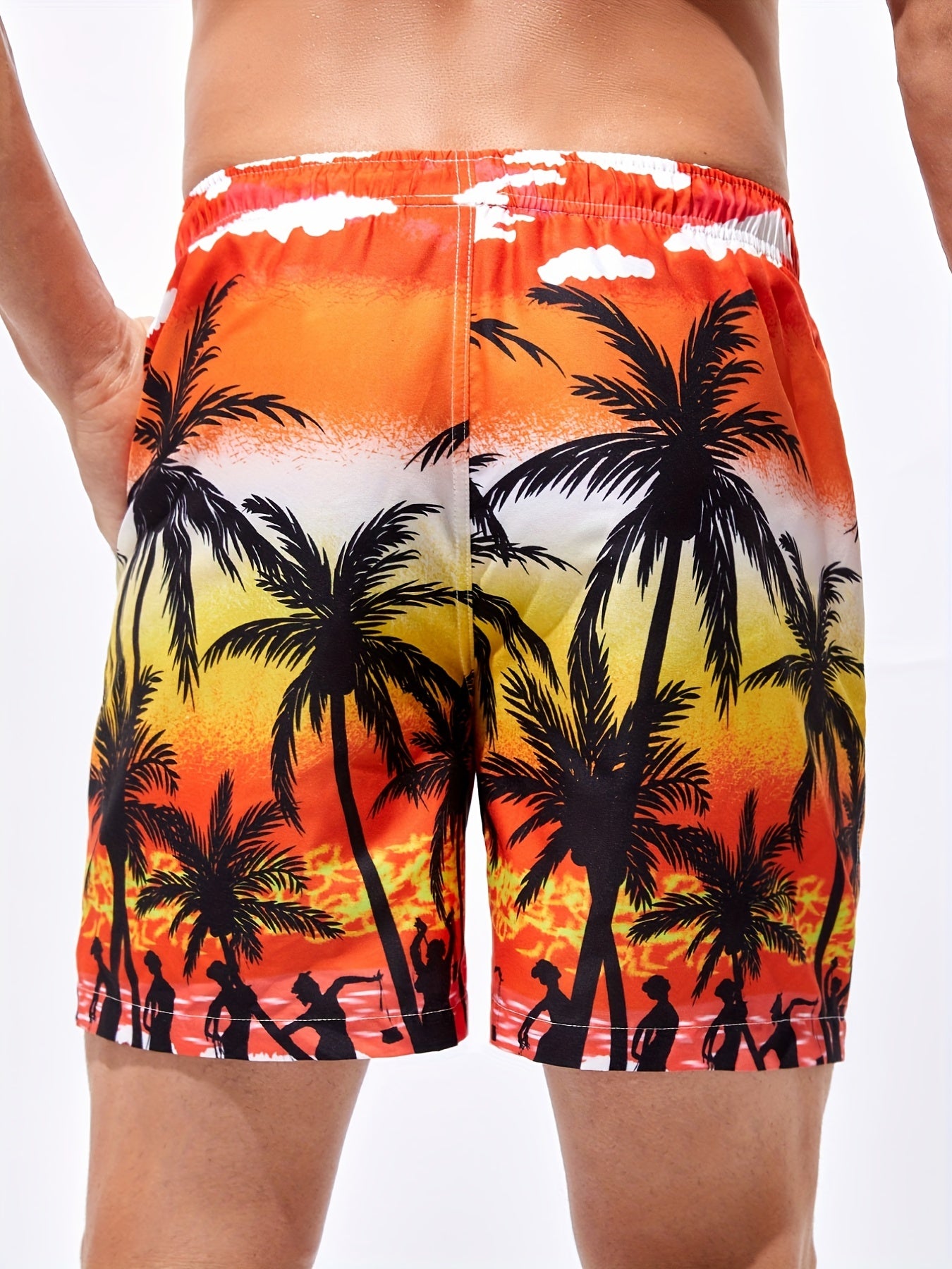 Comfy Men's Beach Shorts with Sunset & Palm Tree Graphics
