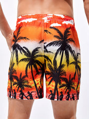 Comfy Men's Beach Shorts with Sunset & Palm Tree Graphics
