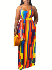 Ombre & Leopard Print Maxi Dress With Pockets