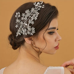 Bridal Crystal Faux Pearl Hair Clip Flower Rhinestone Duck Billed Clip