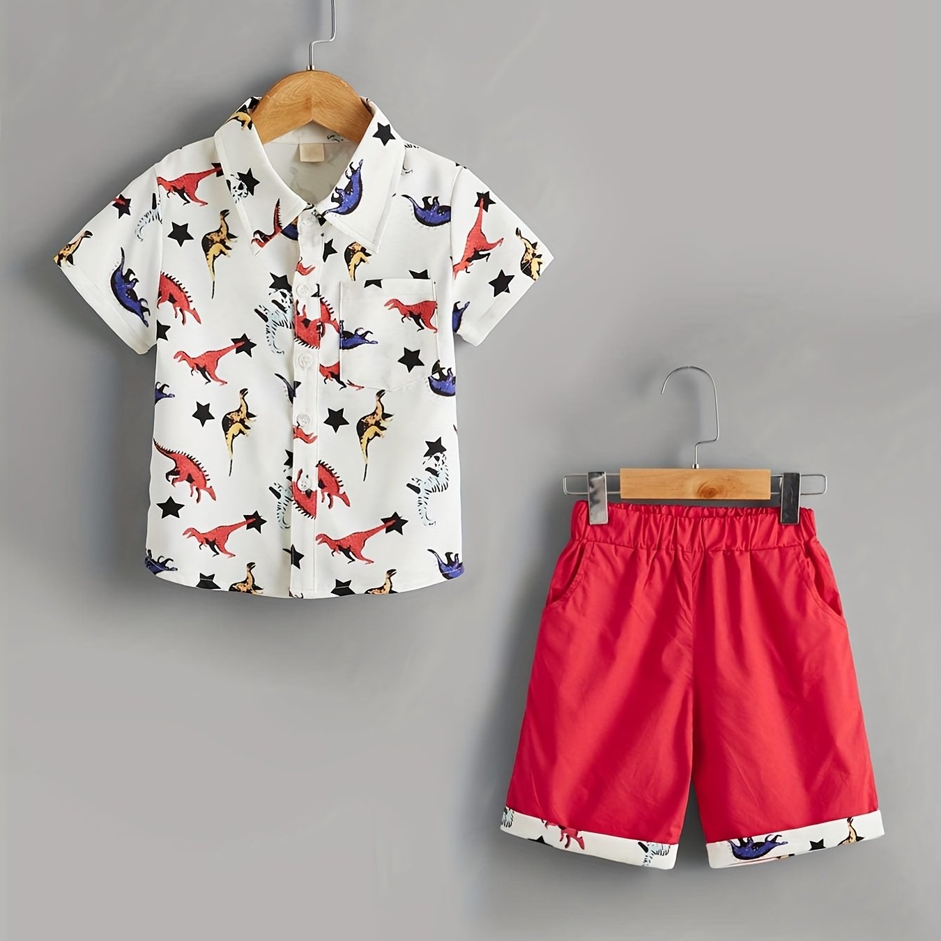 Boys Dino Print 2pc Set Shirt & Shorts