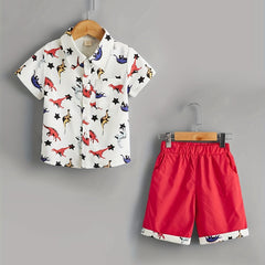 Boys Dino Print 2pc Set Shirt & Shorts