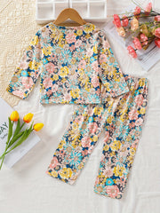 Girl's 2-Piece Floral Pajama Set Long Sleeve Top & Pants Loungewear