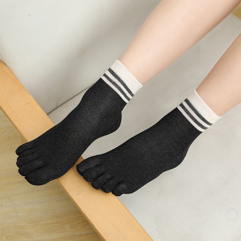 Striped Toe Socks Crew Sock for Running Women