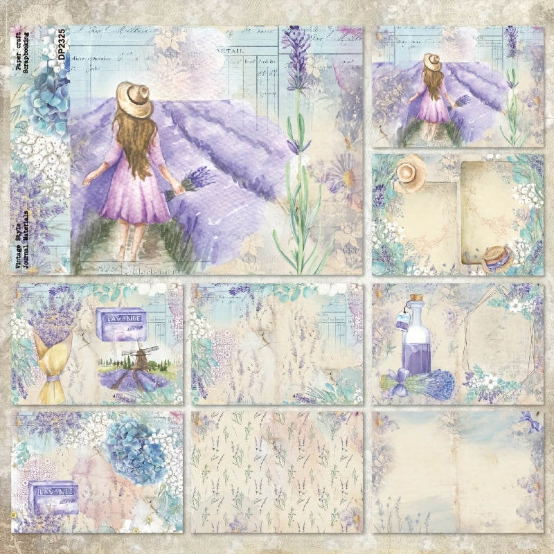 16pcs Lavender Pattern Romantic Summer DIY Paper Craft Supplies For Gift