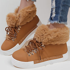 Women's Non slip Plus Velvet Sneakers Comfortable Lace Up Warm Sport Shoes