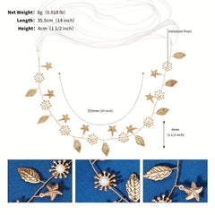 Alloy Starfish Leaf Headband Faux Pearl Bridal Hair Jewelry