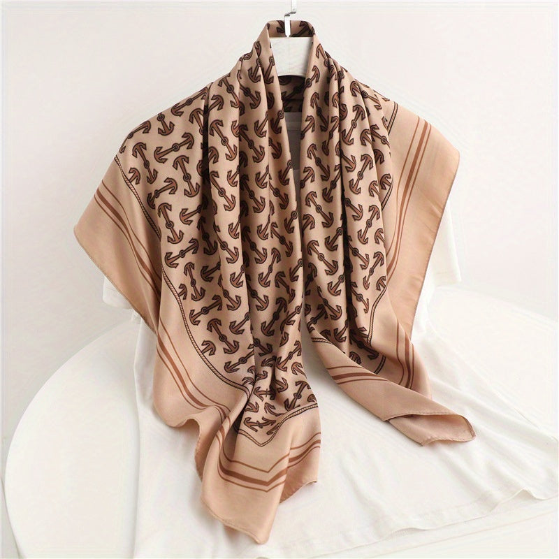 Anchor Full Print Bandana Square Scarf Silk Head Wraps Turban For Women