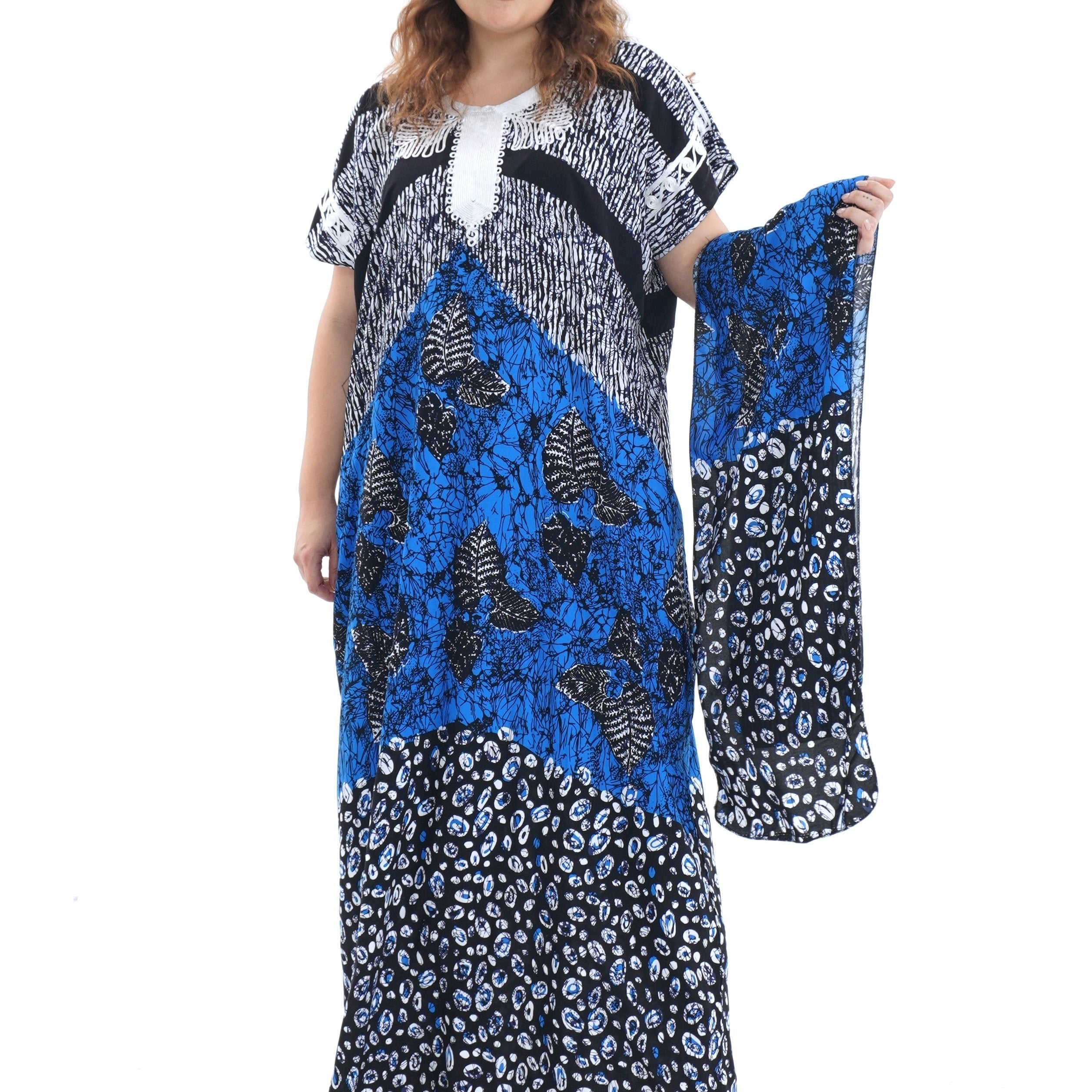 Kaftan Dress Set Graphic Print Contrast Lace Hijab 2pcs S