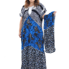 Kaftan Dress Set Graphic Print Contrast Lace Hijab 2pcs S