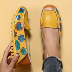 Women's Yellow Flower Pattern Flat Casual Shoes Lightweight