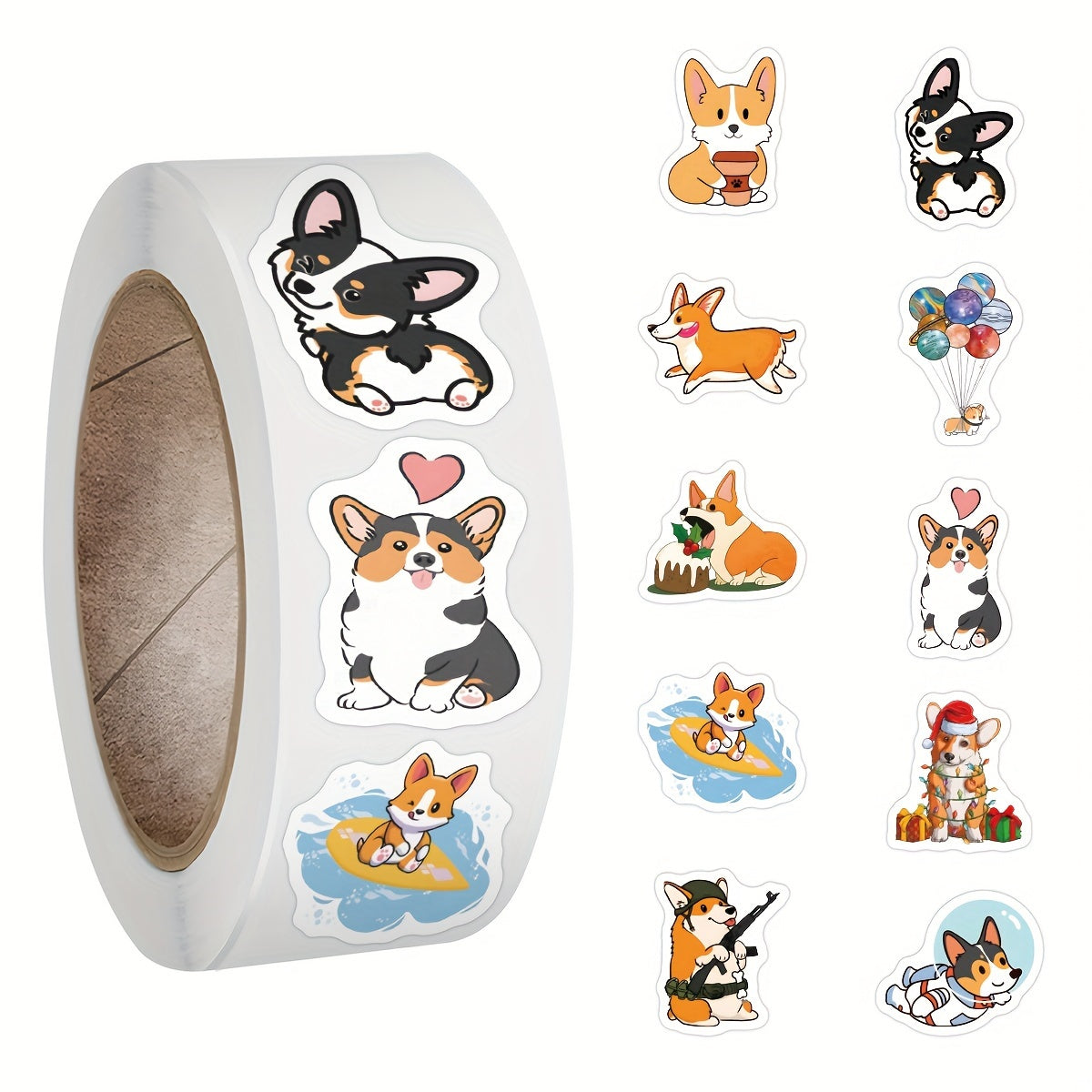 500pcs Corgi Stickers Roll Waterbottle Laptop Phone Decor