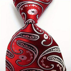 Polyester Cashew Flower Pattern Tie Men's Necktie Set Tie Red Jacquard Woven
