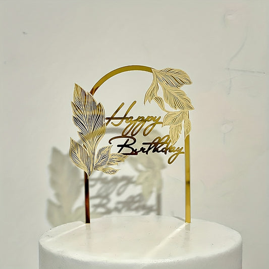 Golden Mirror Finish Laser Cut Leaf Cake Topper for Ages 14