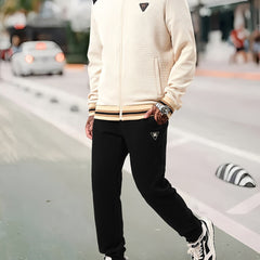 Men's 2 Piece Outfits Stand Collar Stripe Casual Jacket And Sweatpants Set