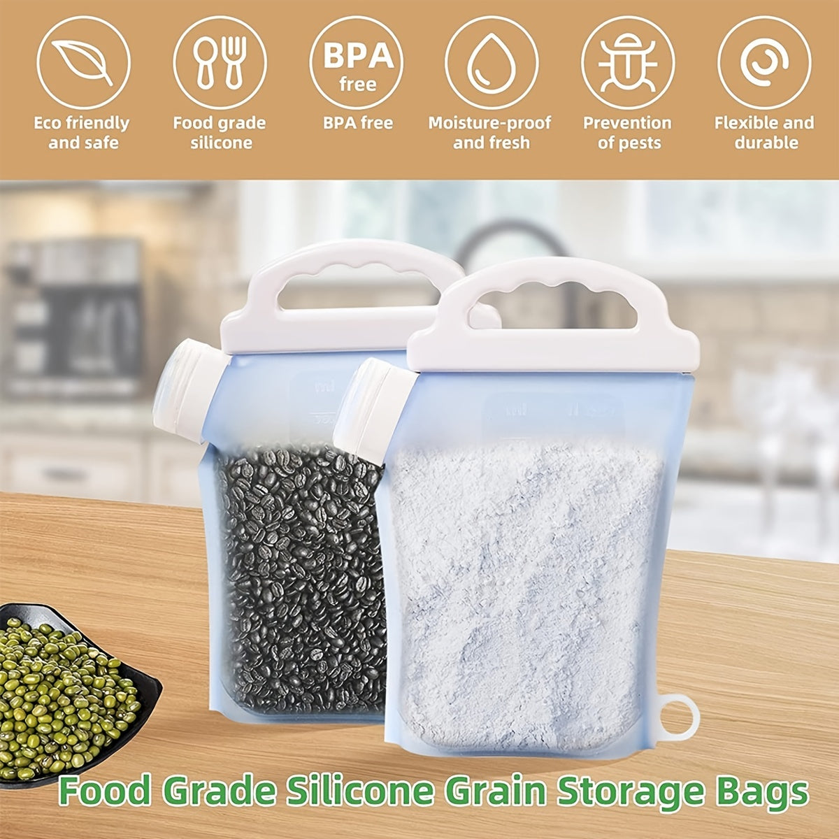 Silicone Reusable Storage Bag Handle Pour Spout Leak Proof Freezer Bag