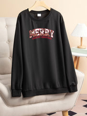 Plus Size Christmas Lounge Top Women Round Neck Medium Stretch Sleepwear Tee