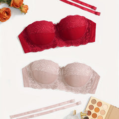2 Pack Plus Size Bra Set Women's Plus Striped Lace Underwire T shirt Bra Set