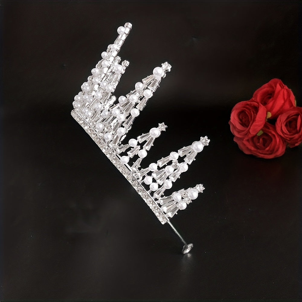 Baroque Faux Pearl Crown Birthday Crystal Crown Wedding Tiara